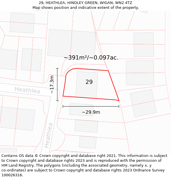 29, HEATHLEA, HINDLEY GREEN, WIGAN, WN2 4TZ: Plot and title map