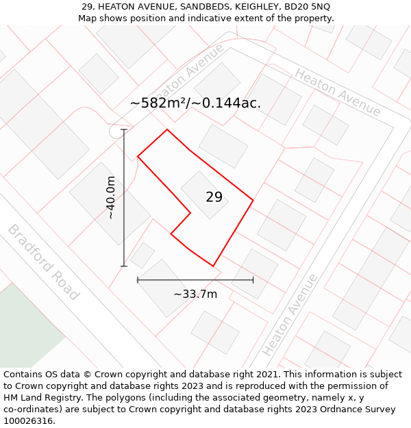 29, HEATON AVENUE, SANDBEDS, KEIGHLEY, BD20 5NQ: Plot and title map