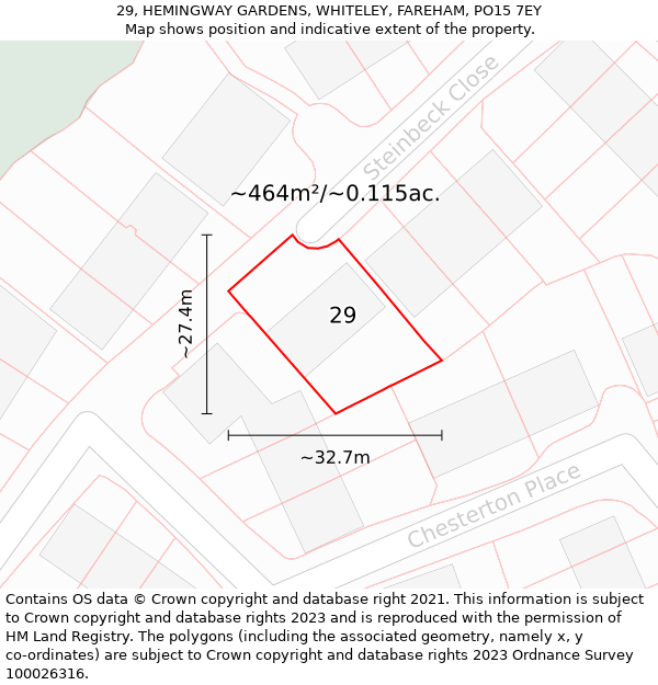 29, HEMINGWAY GARDENS, WHITELEY, FAREHAM, PO15 7EY: Plot and title map
