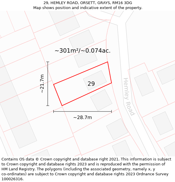 29, HEMLEY ROAD, ORSETT, GRAYS, RM16 3DG: Plot and title map