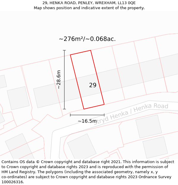 29, HENKA ROAD, PENLEY, WREXHAM, LL13 0QE: Plot and title map