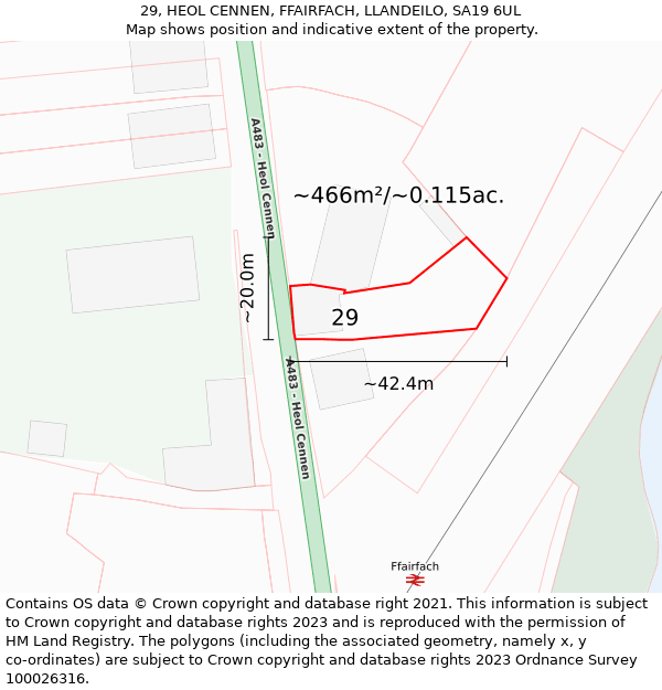 29, HEOL CENNEN, FFAIRFACH, LLANDEILO, SA19 6UL: Plot and title map