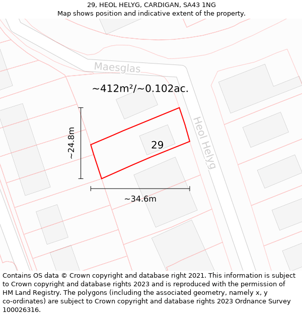 29, HEOL HELYG, CARDIGAN, SA43 1NG: Plot and title map