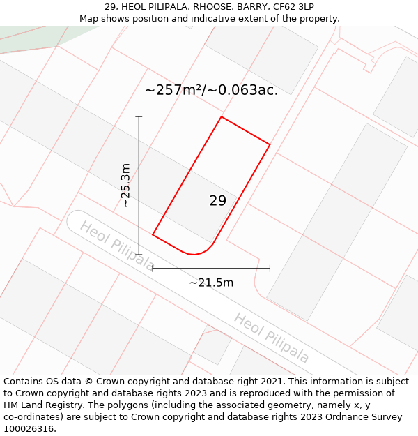 29, HEOL PILIPALA, RHOOSE, BARRY, CF62 3LP: Plot and title map