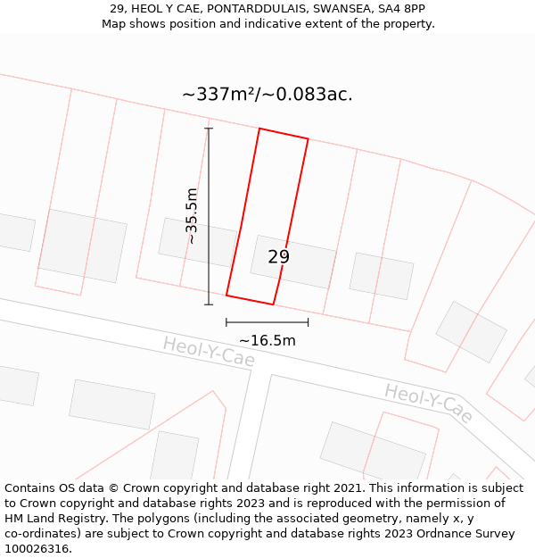 29, HEOL Y CAE, PONTARDDULAIS, SWANSEA, SA4 8PP: Plot and title map