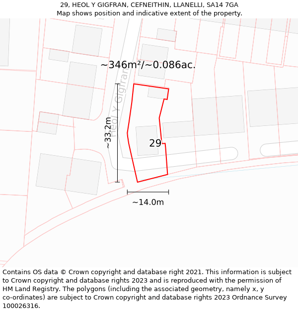 29, HEOL Y GIGFRAN, CEFNEITHIN, LLANELLI, SA14 7GA: Plot and title map