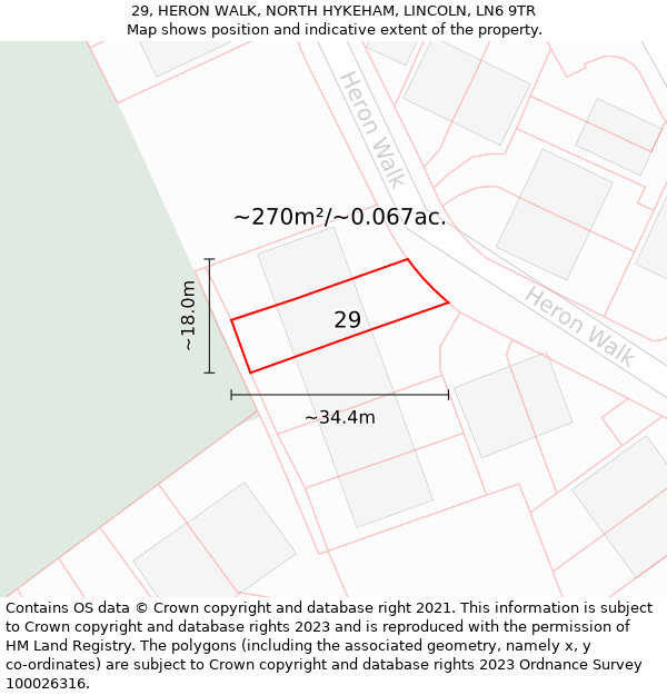29, HERON WALK, NORTH HYKEHAM, LINCOLN, LN6 9TR: Plot and title map
