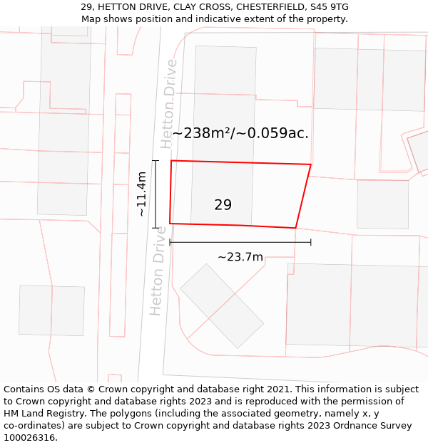 29, HETTON DRIVE, CLAY CROSS, CHESTERFIELD, S45 9TG: Plot and title map