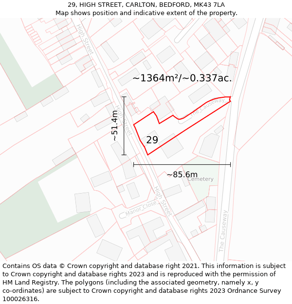 29, HIGH STREET, CARLTON, BEDFORD, MK43 7LA: Plot and title map