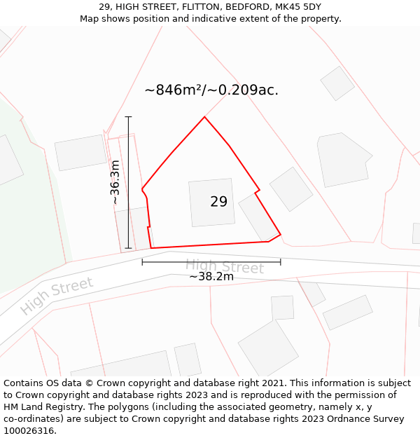 29, HIGH STREET, FLITTON, BEDFORD, MK45 5DY: Plot and title map