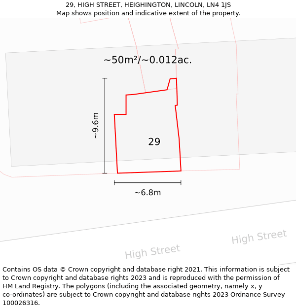 29, HIGH STREET, HEIGHINGTON, LINCOLN, LN4 1JS: Plot and title map