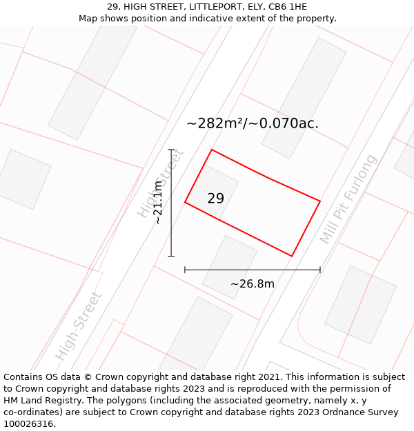 29, HIGH STREET, LITTLEPORT, ELY, CB6 1HE: Plot and title map