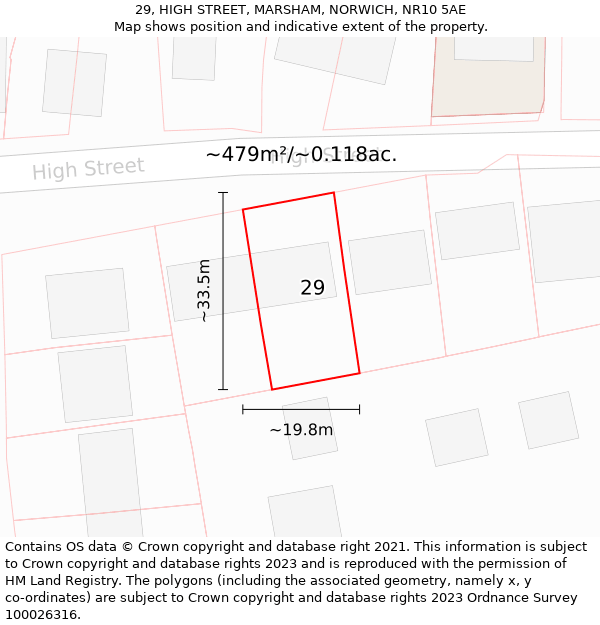 29, HIGH STREET, MARSHAM, NORWICH, NR10 5AE: Plot and title map