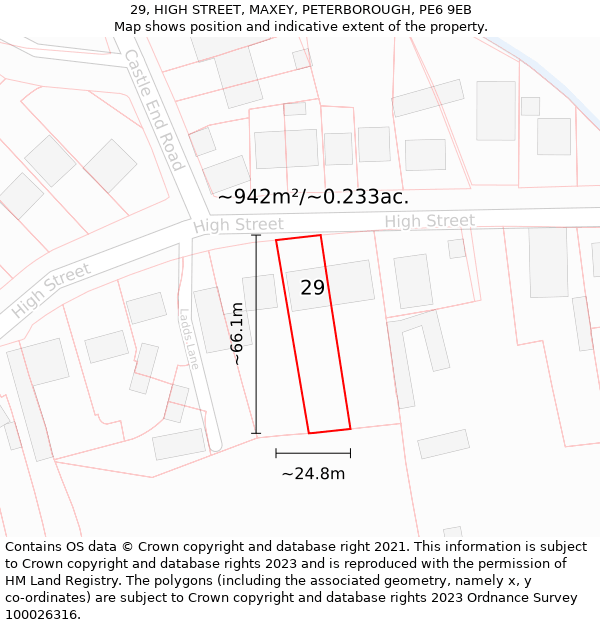29, HIGH STREET, MAXEY, PETERBOROUGH, PE6 9EB: Plot and title map