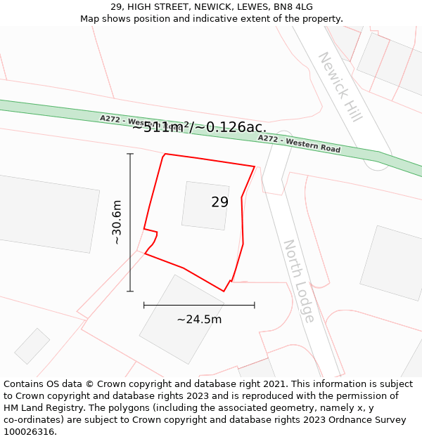 29, HIGH STREET, NEWICK, LEWES, BN8 4LG: Plot and title map