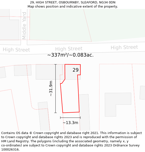 29, HIGH STREET, OSBOURNBY, SLEAFORD, NG34 0DN: Plot and title map