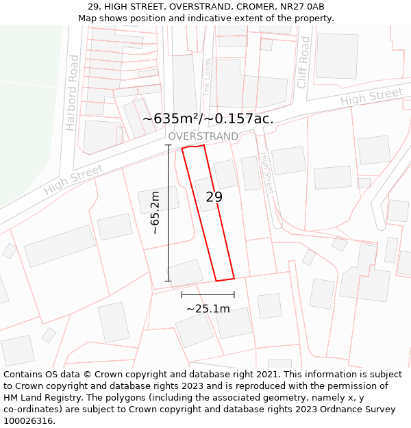 29, HIGH STREET, OVERSTRAND, CROMER, NR27 0AB: Plot and title map