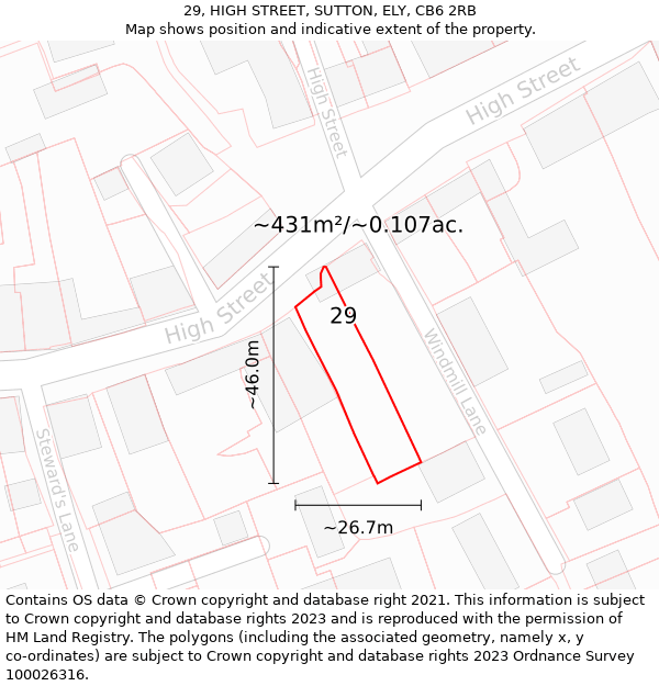 29, HIGH STREET, SUTTON, ELY, CB6 2RB: Plot and title map