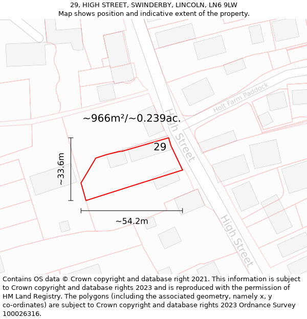 29, HIGH STREET, SWINDERBY, LINCOLN, LN6 9LW: Plot and title map