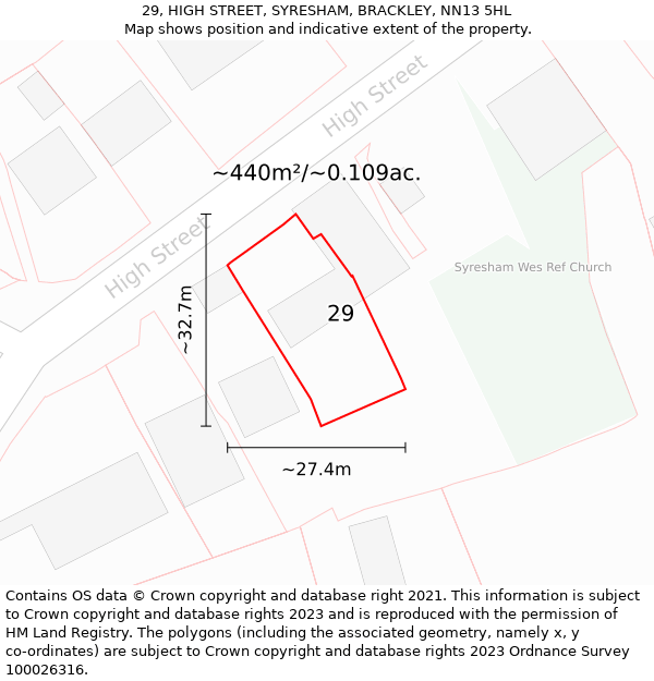 29, HIGH STREET, SYRESHAM, BRACKLEY, NN13 5HL: Plot and title map