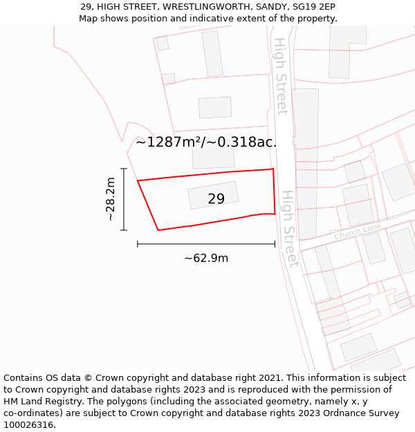 29, HIGH STREET, WRESTLINGWORTH, SANDY, SG19 2EP: Plot and title map