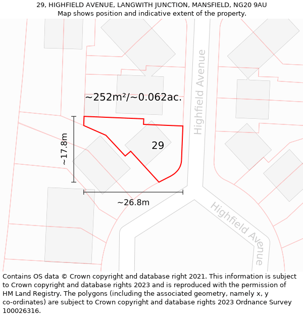 29, HIGHFIELD AVENUE, LANGWITH JUNCTION, MANSFIELD, NG20 9AU: Plot and title map