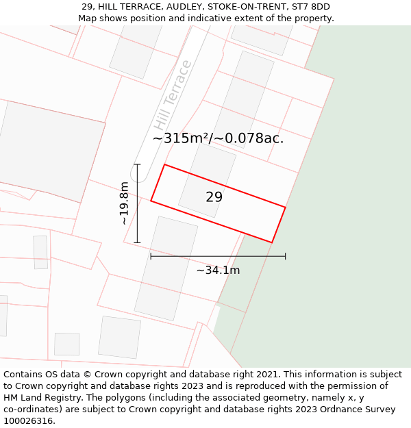 29, HILL TERRACE, AUDLEY, STOKE-ON-TRENT, ST7 8DD: Plot and title map