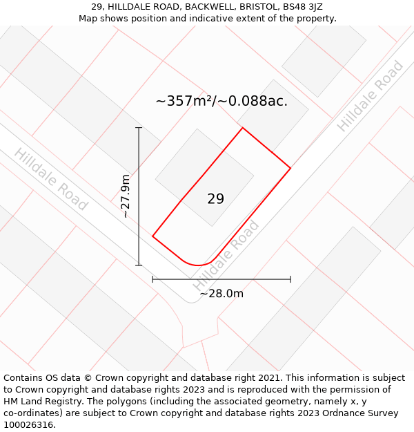 29, HILLDALE ROAD, BACKWELL, BRISTOL, BS48 3JZ: Plot and title map