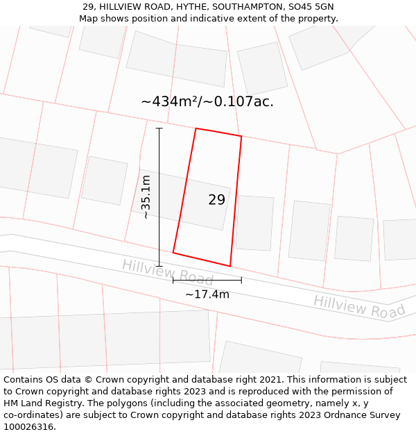 29, HILLVIEW ROAD, HYTHE, SOUTHAMPTON, SO45 5GN: Plot and title map