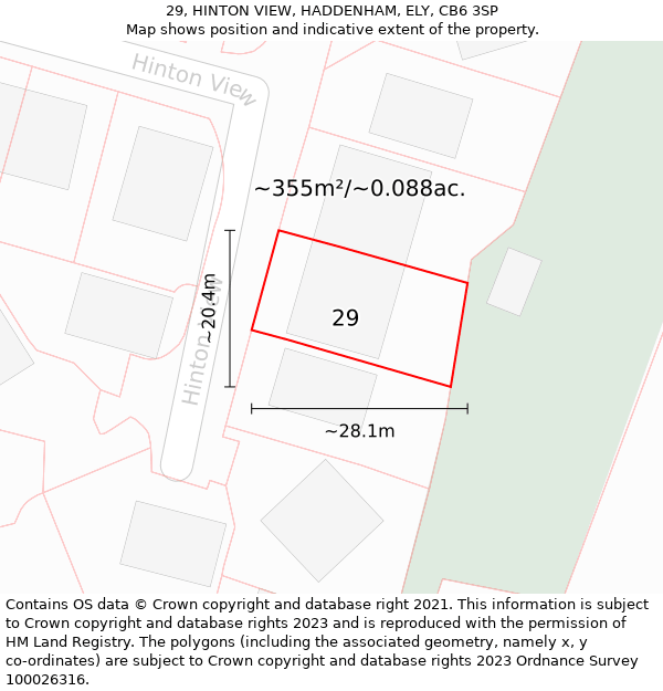 29, HINTON VIEW, HADDENHAM, ELY, CB6 3SP: Plot and title map