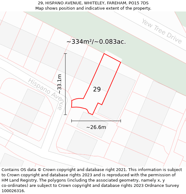 29, HISPANO AVENUE, WHITELEY, FAREHAM, PO15 7DS: Plot and title map