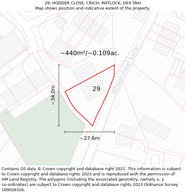 29, HODDER CLOSE, CRICH, MATLOCK, DE4 5NH: Plot and title map