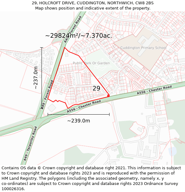 29, HOLCROFT DRIVE, CUDDINGTON, NORTHWICH, CW8 2BS: Plot and title map