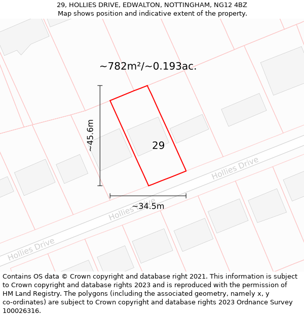 29, HOLLIES DRIVE, EDWALTON, NOTTINGHAM, NG12 4BZ: Plot and title map