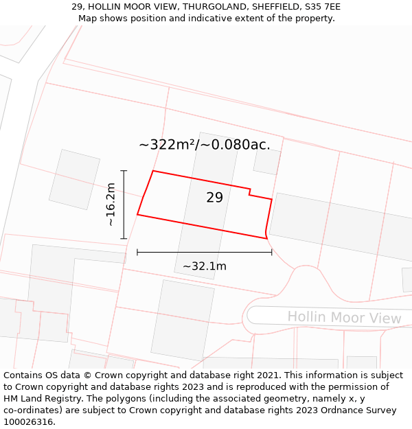 29, HOLLIN MOOR VIEW, THURGOLAND, SHEFFIELD, S35 7EE: Plot and title map