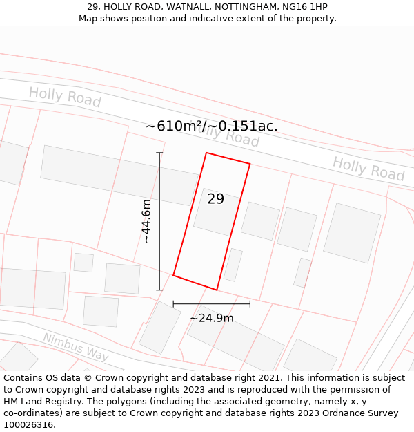 29, HOLLY ROAD, WATNALL, NOTTINGHAM, NG16 1HP: Plot and title map