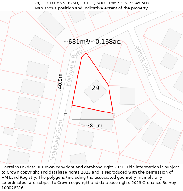 29, HOLLYBANK ROAD, HYTHE, SOUTHAMPTON, SO45 5FR: Plot and title map