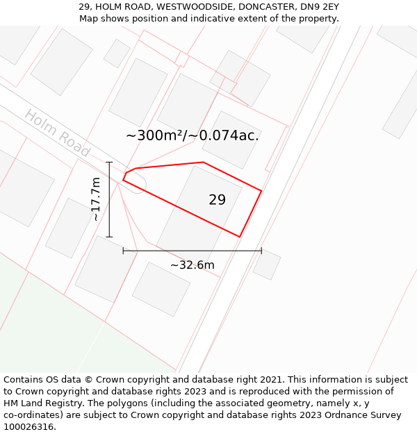 29, HOLM ROAD, WESTWOODSIDE, DONCASTER, DN9 2EY: Plot and title map