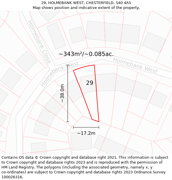 29, HOLMEBANK WEST, CHESTERFIELD, S40 4AS: Plot and title map
