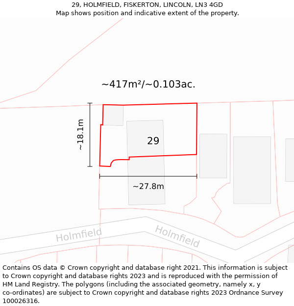 29, HOLMFIELD, FISKERTON, LINCOLN, LN3 4GD: Plot and title map