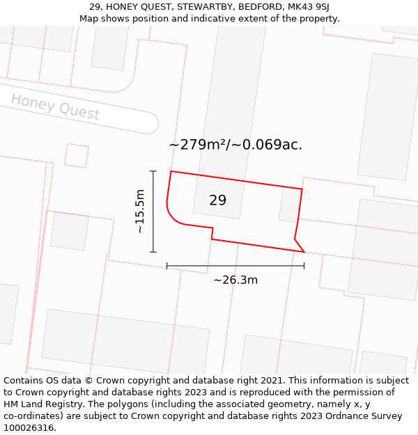 29, HONEY QUEST, STEWARTBY, BEDFORD, MK43 9SJ: Plot and title map