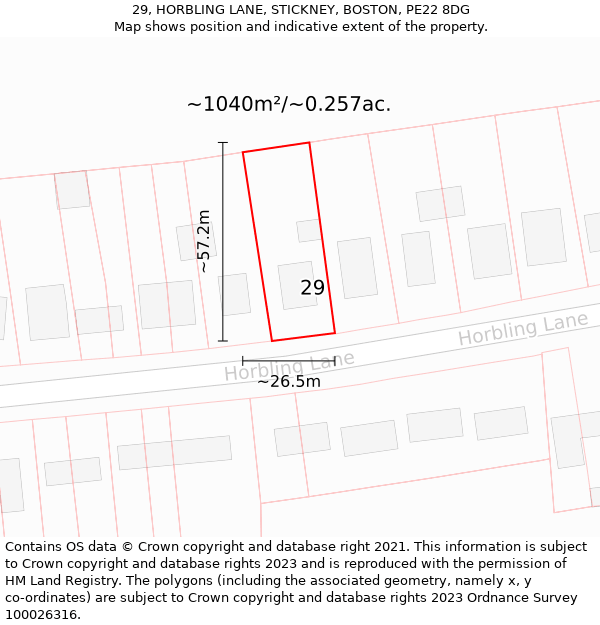 29, HORBLING LANE, STICKNEY, BOSTON, PE22 8DG: Plot and title map