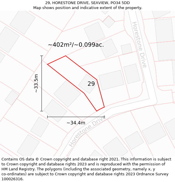 29, HORESTONE DRIVE, SEAVIEW, PO34 5DD: Plot and title map