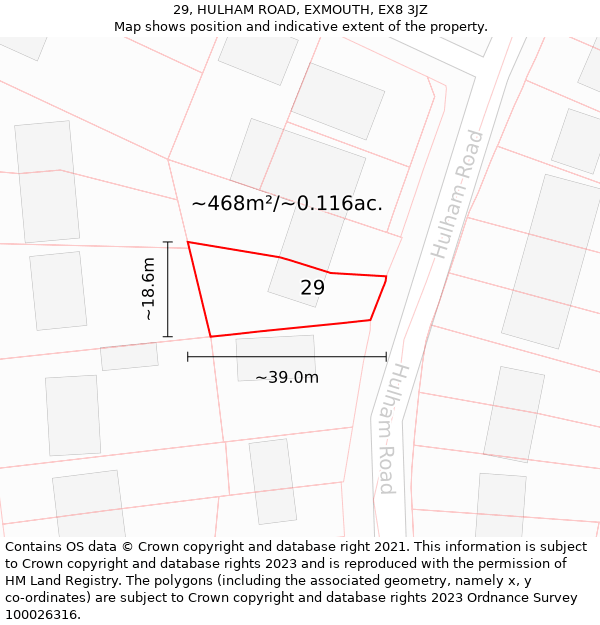 29, HULHAM ROAD, EXMOUTH, EX8 3JZ: Plot and title map