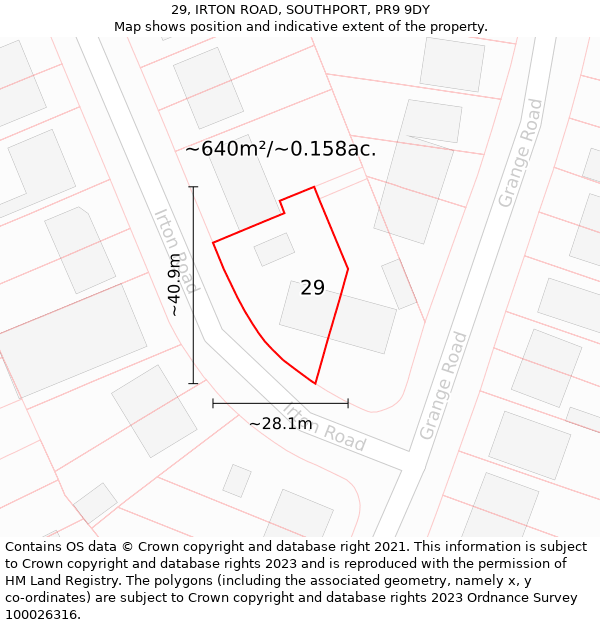 29, IRTON ROAD, SOUTHPORT, PR9 9DY: Plot and title map