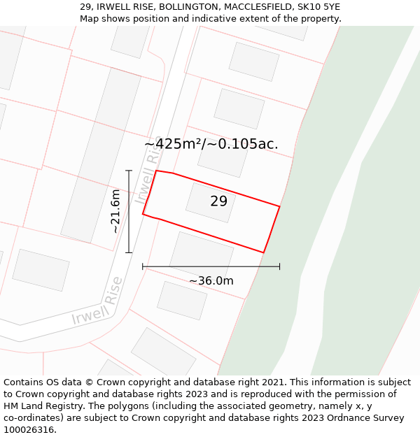 29, IRWELL RISE, BOLLINGTON, MACCLESFIELD, SK10 5YE: Plot and title map