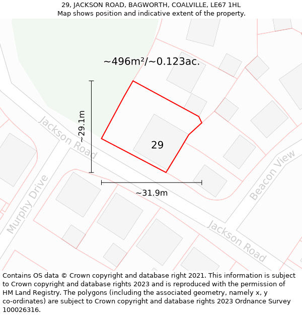 29, JACKSON ROAD, BAGWORTH, COALVILLE, LE67 1HL: Plot and title map