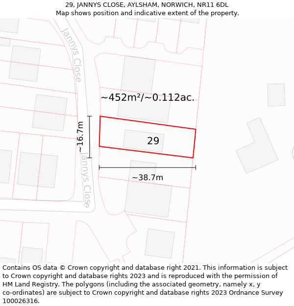 29, JANNYS CLOSE, AYLSHAM, NORWICH, NR11 6DL: Plot and title map