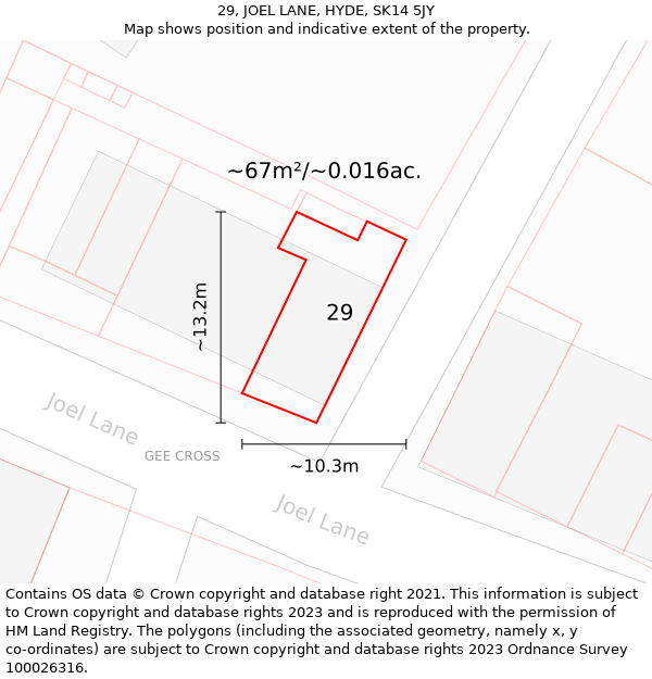 29, JOEL LANE, HYDE, SK14 5JY: Plot and title map