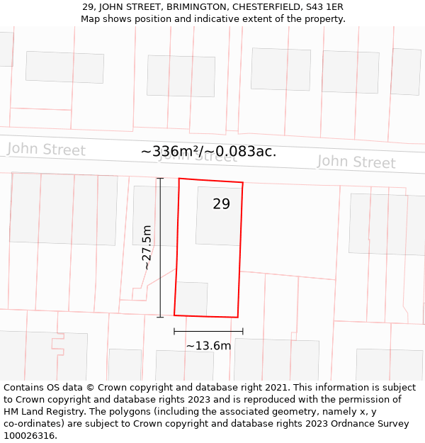 29, JOHN STREET, BRIMINGTON, CHESTERFIELD, S43 1ER: Plot and title map